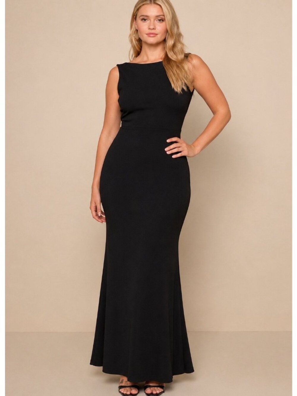 Lulus Exquiste Refinement Maxi Dress Sz Large Black Low Back Bow Mermaid Gown - Picture 9 of 9